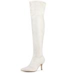 uxcell Allegra K ニーハイブーツ ロングブーツ 光沢 スパンコール ピンヒール スチレット レディース ホワイト 25.5 cm