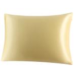 uxcell PiccoCasa シルク枕カバー 100%蚕糸 絹 19匁 ファスナー付き 滑らかな材質 両面タイプ イエロー 43x63cm