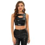 uxcell Allegra K майка черный p верх Club одежда металлик безрукавка cut наружный женский черный XL