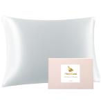 uxcell PiccoCasa シルク枕カバー 100%蚕糸 シルク 22匁 ファスナー付き 1枚 両面シルクタイプ ライトグレー 43x63cm