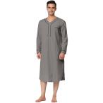 uxcell Lars Amadeus ナイトガウン パジャマ ナイトシャツ スリープシャツ コットン 長袖ヘンリー メンズ グレー 2XL