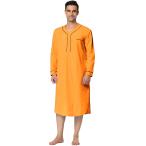 uxcell Lars Amadeus ナイトガウン パジャマ ナイトシャツ スリープシャツ コットン 長袖ヘンリー メンズ オレンジ S