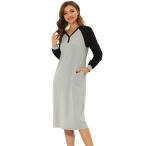 uxcell cheibear パジャマ ナイトシャツ 長袖 ボタンアップ ドレス ナイトガウン レディース グレー M