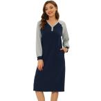 uxcell cheibear パジャマ ナイトシャツ 長袖 ボタンアップ ドレス ナイトガウン レディース ブルー XS