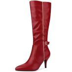 uxcell Allegra K ニーハイ ブーツ スティレットヒール ポイテッドトゥ レディース レッド 26.0