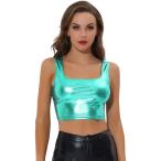 uxcell Allegra K металлик черный p верх глянец майка U шея безрукавка Club женский голубой зеленый L