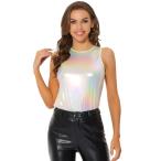 uxcell Allegra K украшен блестками майка глянец безрукавка tops танцевальный костюм Halloween костюм женский бежевый M