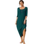 uxcell cheibear レディースパジャマラウンジロングドレスポケット付きソフトナイトシャツパジャマナイトガウン 緑xL