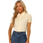 uxcell Allegra K рубашка круг воротник короткий рукав хлопок цветочный принт casual лето tops женский бежевый XS