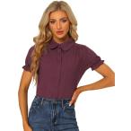 uxcell Allegra K рубашка круг воротник короткий рукав хлопок цветочный принт casual лето tops женский лиловый S