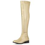 ショッピングニーハイ Allegra K ニーハイブーツ ロングブーツ ラウンドトゥ ローヒール サイハイブーツ レディース ゴールド 26.0cm