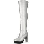 Allegra K ニーハイブーツ ロングブーツ プラットフォーム チャンキーヒール レディース シルバー 25.0cm