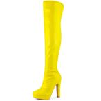 Allegra K ニーハイブーツ ロングブーツ パテントレザー プラットフォーム サイハイブーツ レディース イエロー 26.0cm