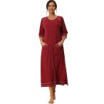 uxcell cheibear レディース ジッパーローブ長袖部屋着部屋着ミディナイトガウンポケット付き レッドxL