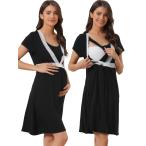 cheibear レディースレース半袖ソフトナイトガウンマタニティ膝丈睡眠ナイトシャツ ブラック xS