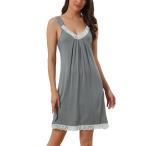 cheibear レディース ナイトガウン レース トリム プリーツ モーダル ナイトシャツ V ネック スリープ ドレス パジャマ グレー xS
