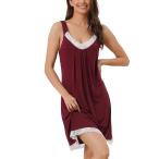 cheibear レディース ナイトガウン レース トリム プリーツ モーダル ナイトシャツ V ネック スリープ ドレス パジャマ ワインレッド M