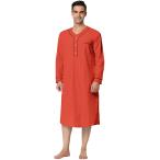 Lars Amadeus ナイトガウン パジャマ ナイトシャツ スリープシャツ コットン 長袖ヘンリー メンズ ブリックレッド M