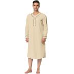 Lars Amadeus ナイトガウン パジャマ ナイトシャツ スリープシャツ コットン 長袖ヘンリー メンズ カーキ S