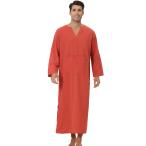 Lars Amadeus ナイトガウン ルーズフィット パジャマ 長袖 Vネック ナイトシャツ メンズ 赤 S