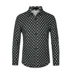 ショッピング水玉 Lars Amadeus トップス 水玉柄シャツ 長袖 カラーブロック ビジネスシャツ フォーマル ドレスシャツ メンズ ブラック M