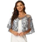 Allegra K ビーズ ショール ラップ イブニング スカーフ スパンコール ケープ ブライダル カバーアップ レディース グレー M