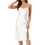 cheibear レディース サテン ナイトシャツ ノースリーブ バックレス スリット ミディ ナイトガウン ホワイト XL