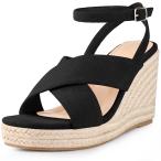 Perphy 女性用プラットフォームスリングバッククロスストラップエスパドリーユウェッジサンダル ブラック 24.5