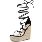 ショッピングエスパドリーユ Allegra K レディース プラットフォーム エスパドリーユ ウェッジヒール 透明ストラップ サンダル ブラック 23