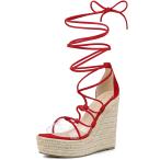 ショッピングエスパドリーユ Allegra K レディース プラットフォーム エスパドリーユ ウェッジヒール 透明ストラップ サンダル レッド 24