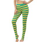 Allegra K レギンス ボーダー スパッツ トレンカ ハイウエスト ウエストゴム ヨガパンツ レディース グリーンイエローストライプ S