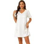 cheibear パジャマ サテン ドレス Vネック ナイトシャツ ラウンジ ナイトガウン レディース ベージュ M