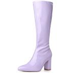 ショッピングニーハイ Perphy ゴーゴーブーツ パテントレザー チャンキーヒール ニーハイブーツ レディース パープル 23.5cm