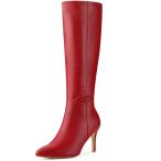 Perphy 女性用ポインテッドトゥサイドジッパースティレットヒールニーハイブーツ レッド 24cm