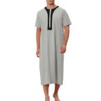 Lars Amadeus ナイトガウン パジャマ 半袖 ボタン留め コントラストカラー ロングナイトシャツ メンズ グレー XL