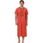 Lars Amadeus ナイトシャツ ルーズフィット 半袖 カラーブロック スリープシャツ ナイトガウン メンズ オレンジレッド L