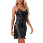 cheibear レディース サテン ナイトガウン レーサーバック 調節可能なサスペンダー スパゲッティ ストラップ キャミソール パジャマ 黒 XL