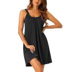 cheibear レディース ナイトガウン 寝間着 伸縮性 ワイドストラップ スリープシャツ 大きい裾 ショートナイトシャツ ブラック S