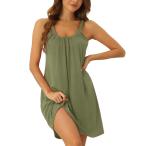 cheibear レディース ナイトガウン ノースリーブ 寝間着 伸縮性 ワイドストラップ スリープシャツ 大きい裾 ショートナイトシャツ 緑 XS