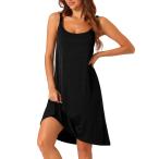 cheibear レディース ナイトガウン バックレス ルーズパジャマ クロスサスペンダー スパゲッティストラップ ラウンジウェア ブラック 3XL