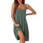 cheibear レディース ナイトガウン ノースリーブ スリープウェア スパゲッティストラップ クロスバック ナイトウェア M-3XL 緑 M