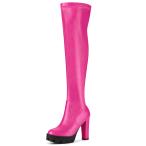 Allegra K ニーハイブーツ ロングブーツ プラットフォーム チャンキーヒール レディース ホットピンク 27.5 cm