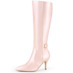 Allegra K ニーハイ ブーツ スティレットヒール ポイテッドトゥ レディース キラピンク 25.5cm