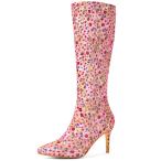 Perphy キラキラ輝くスパンコールレーススティレットヒールニーハイブーツレディース ピンク 26.0cm