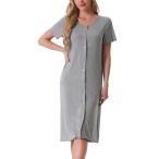 uxcell ナイトガウン パジャマドレス スリープシャツ 半袖 無地 ソフト モーダル ナイトシャツ ボタンダウン レディース グレー S