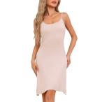 cheibear レディース キャミソール ナイトガウン ミドル丈 ナイトシャツ ノースリーブ スリープタンクドレス ベージュxS