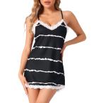 cheibear レディース ナイトガウン セクシー 寝巻き レース シュミーズ ナイトガウン ノースリーブ スリープドレス 黒 S