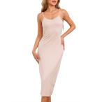 cheibear レディース ナイトガウン 調節可能なスパゲッティストラップドレス Vネック モダール スリープドレス アンダードレス ベージュxS