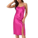 cheibear レディース サテン ナイトシャツ ノースリーブ バックレス スリット ミディ ナイトガウン ホトピンク XS