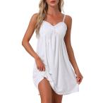 cheibear レディース ランジェリー フリル ノースリーブ ソフト ナイトガウン Vネック シュミーズ ラウンジウェア ホワイト XS
